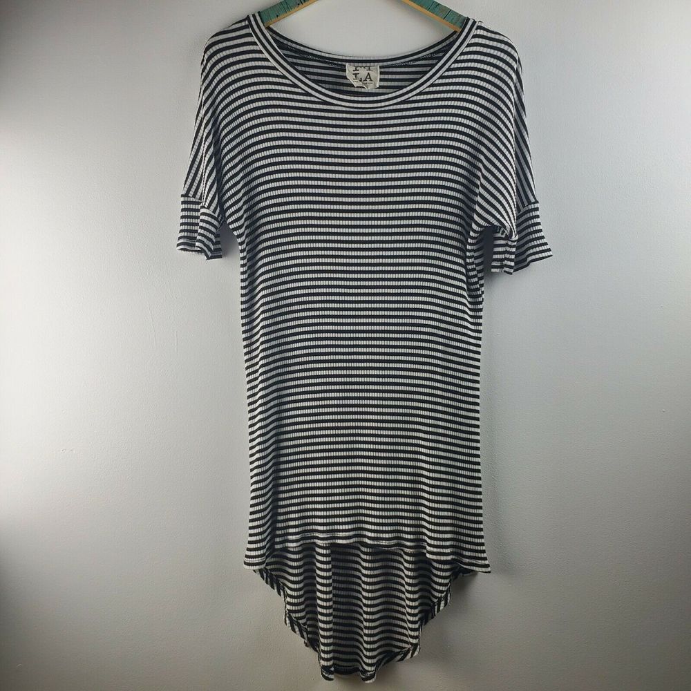 PPLA Striped Shirt Dress Hi-Low Hem Med EUC